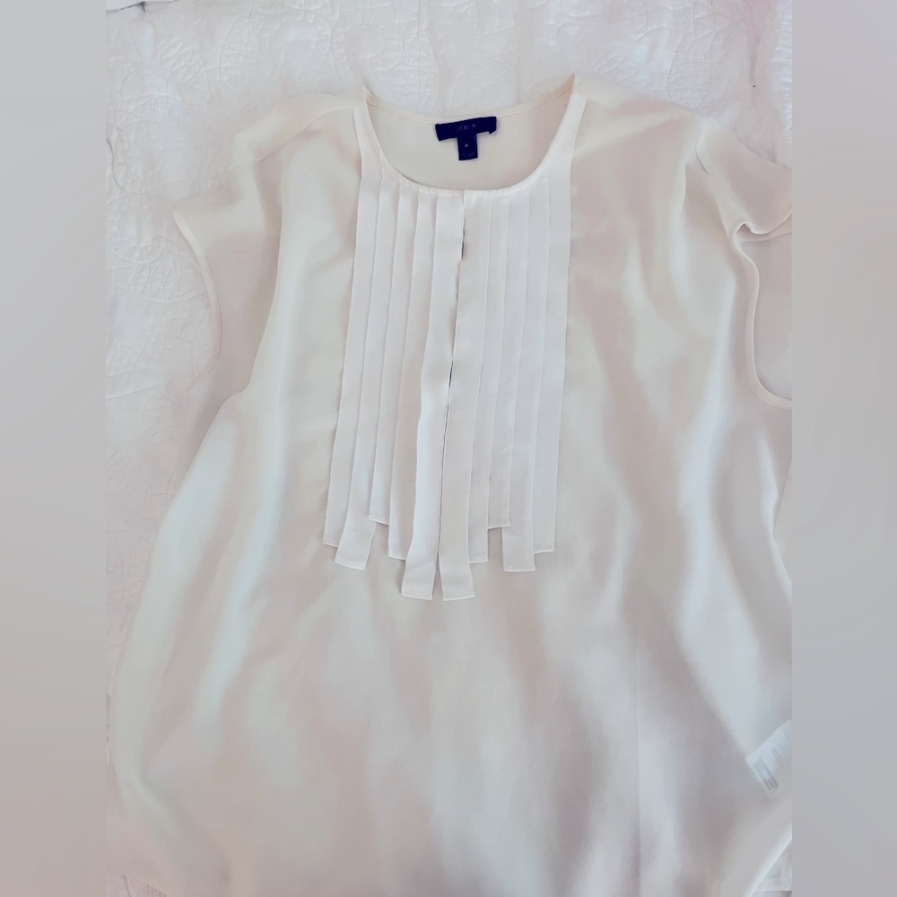J.Crew white ribbon front keyhole top, cream color